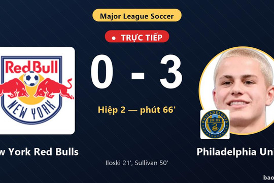 Trực tiếp New York Red Bulls vs Philadelphia Union: Philadelphia Union nới rộng cách biệt 0-3