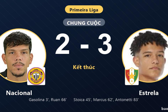 Nacional 2-3 Estrela: Estrela giành chiến thắng