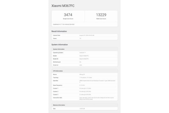 Sức mạnh vi xử lý XRING O3 trên mẫu tablet cao cấp Xiaomi Pad 9 Pro Max lộ diện trên Geekbench