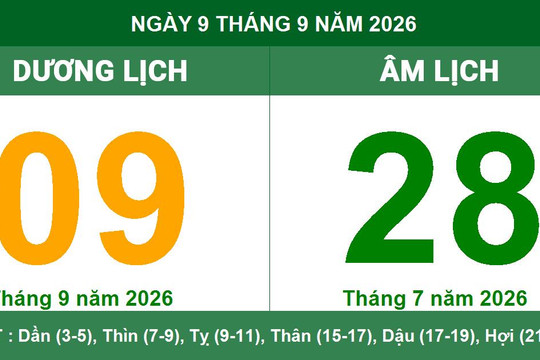 Lịch Âm Dương ngày 09/09/2026: Khung giờ hoàng đạo cát lành và những lưu ý phong thủy quan trọng