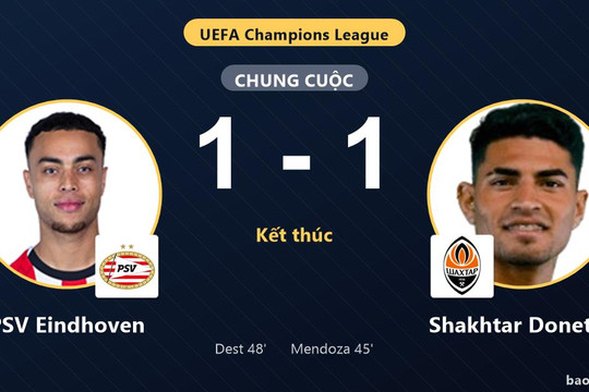 PSV Eindhoven 1-1 Shakhtar Donetsk: Hai đội chia điểm