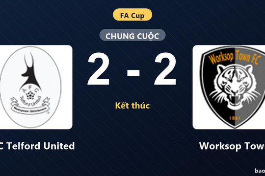 AFC Telford United 2-2 Worksop Town: Hai đội chia điểm