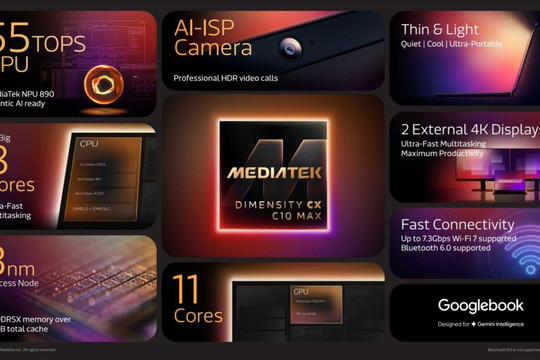 Dimensity CX C10 Max: chip 3nm MediaTek đưa CPU 8 nhân và NPU 55 TOPS lên laptop AI