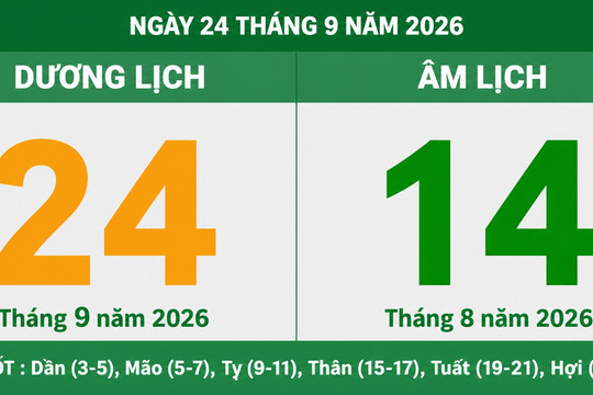 Lịch Âm Dương ngày 24/09/2026: Tra cứu giờ hoàng đạo cát lành, tuổi xung và việc nên làm