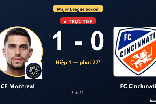 Trực tiếp CF Montreal vs FC Cincinnati: Hiệp 2 bắt đầu, CF Montreal dẫn 1-0