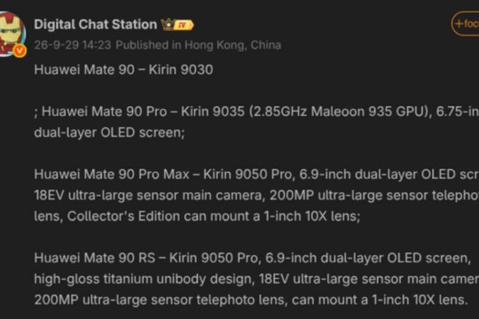 Huawei Mate 90 Series lộ diện cấu hình chip Kirin thế hệ mới cùng cụm camera 200MP đột phá