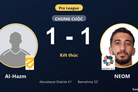 Al-Hazm 1-1 NEOM: Hai đội chia điểm