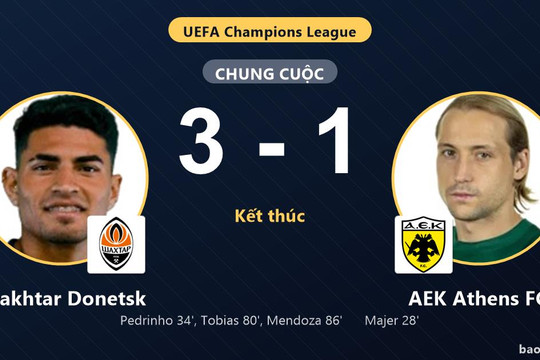 Shakhtar Donetsk 3-1 AEK Athens FC: Shakhtar Donetsk giành chiến thắng