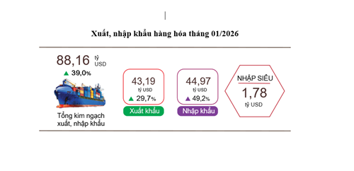 Xuất khẩu tháng 1/2026 tăng 29,7%, đạt 43,19 tỷ USD nhờ sự bứt phá của khu vực FDI