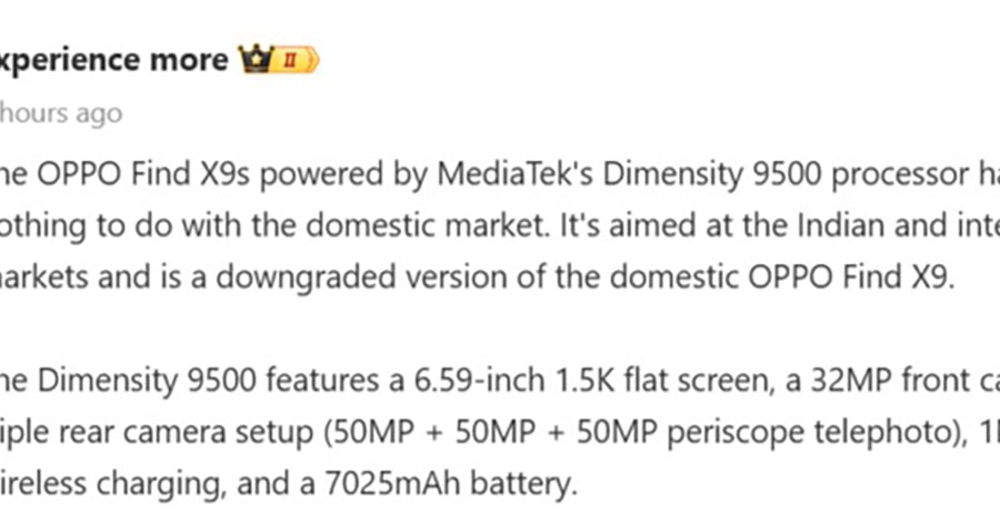 OPPO Find X9s lộ diện: Pin 7.025 mAh và chiến lược khác biệt cho thị trường quốc tế