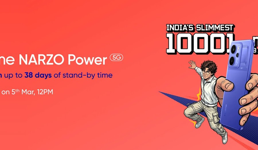 realme Narzo Power 5G ra mắt ngày 5/3: Pin 10,001mAh và màn hình siêu sáng 6500 nits