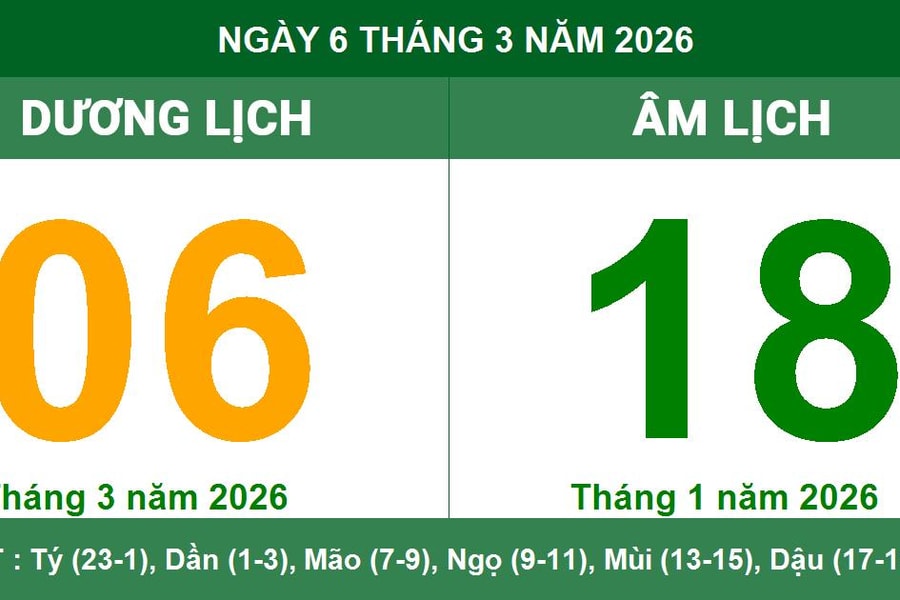 Lịch Âm Dương ngày 6/3/2026: Chi tiết ngày Tam Nương và khung giờ Hoàng đạo may mắn