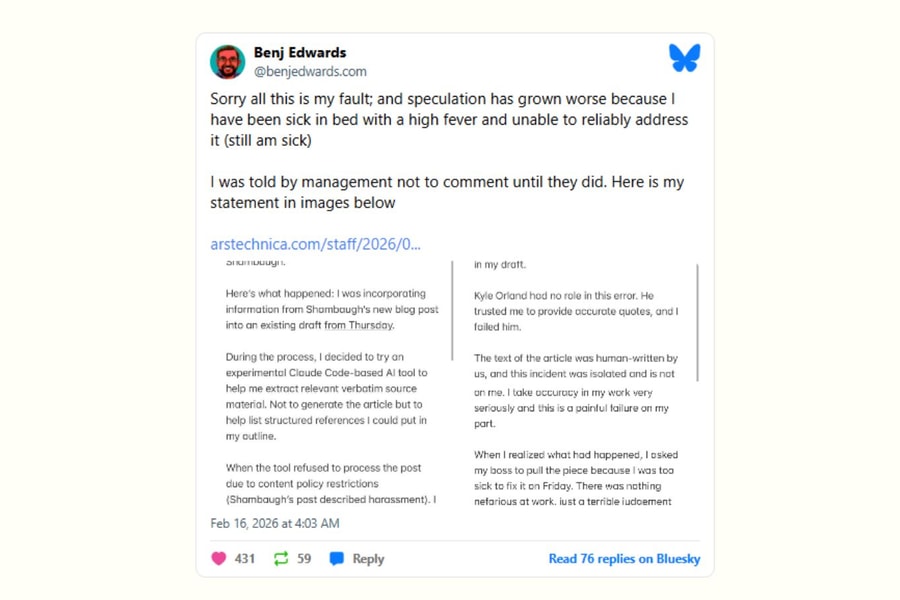 Phóng viên chuyên mảng AI của Ars Technica bị sa thải vì sử dụng trích dẫn do AI tạo ra