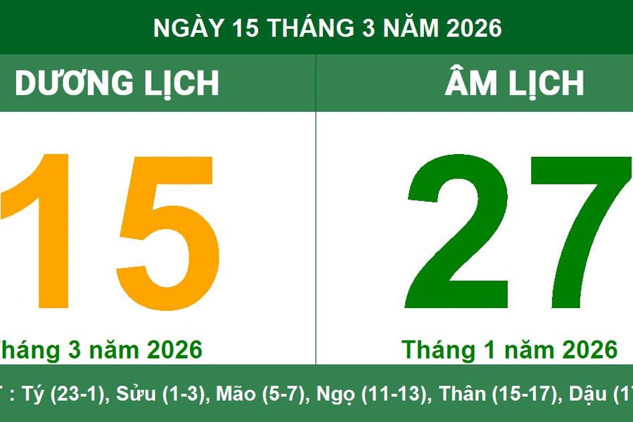 Lịch âm dương ngày 15/03/2026: Ngày Mậu Tý thuận lợi cho khởi công và cầu tài lộc