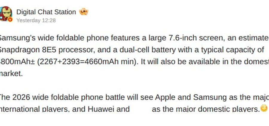 Cận cảnh Samsung Galaxy Wide Fold: Màn hình 7.6 inch tỷ lệ 4:3 và pin 4.800 mAh