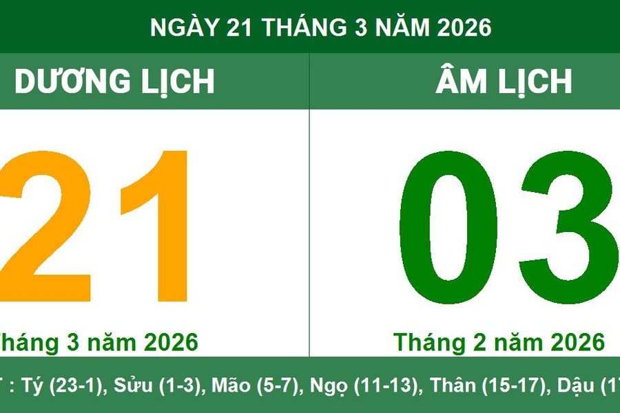Lịch Âm Dương ngày 21/03/2026: Xem giờ hoàng đạo và lưu ý ngày Tam Nương