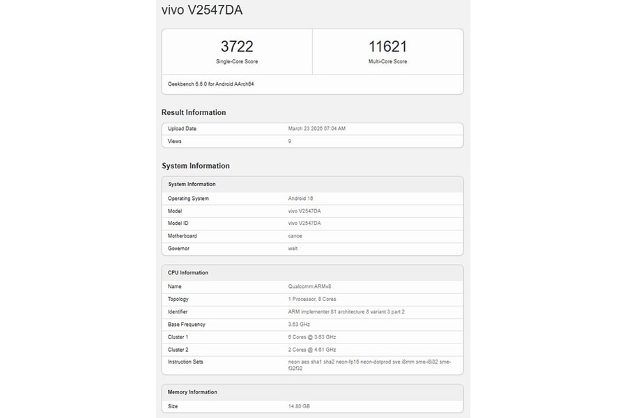 vivo X300 Ultra lộ điểm hiệu năng Geekbench ấn tượng với chip Snapdragon 8 Elite Gen 5