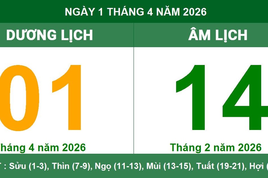 Lịch Âm Dương ngày 1/4/2026: Xem giờ hoàng đạo và lưu ý ngày Nguyệt Kỵ