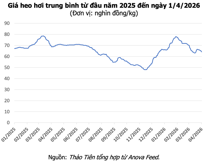 Giá heo hơi hôm nay 1/4: Miền Bắc tăng nhẹ, miền Nam giảm về 65.000 đồng/kg