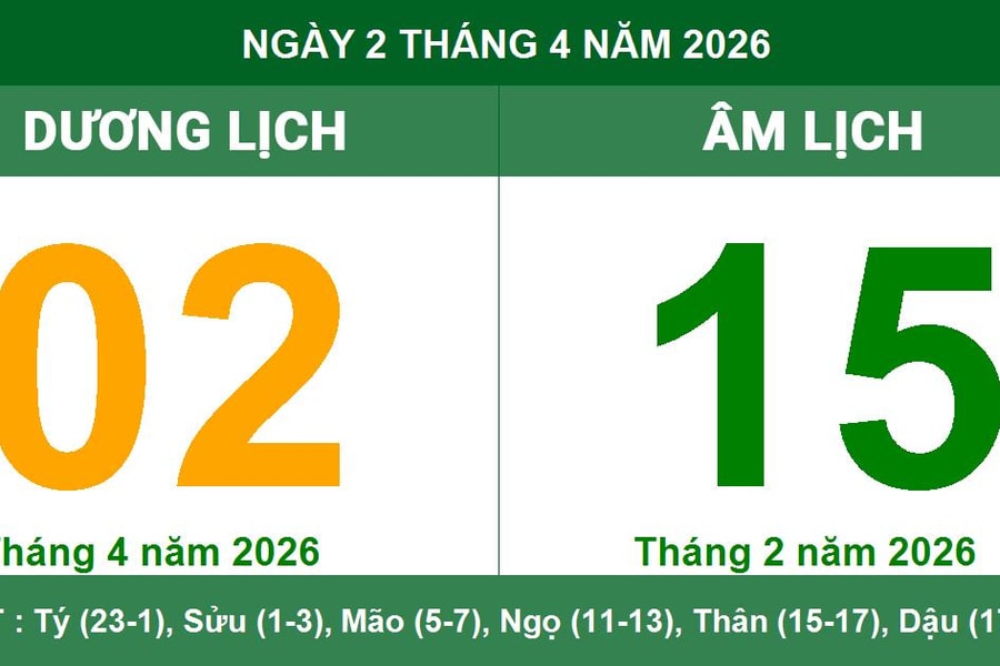 Lịch Âm Dương ngày 2/4/2026: Xem giờ tốt xấu và lưu ý phong thủy ngày Rằm tháng Hai