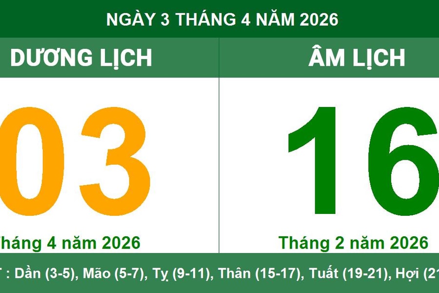 Lịch Âm Dương ngày 03/04/2026: Ngày cát Đại An thuận lợi khởi công và cầu tài