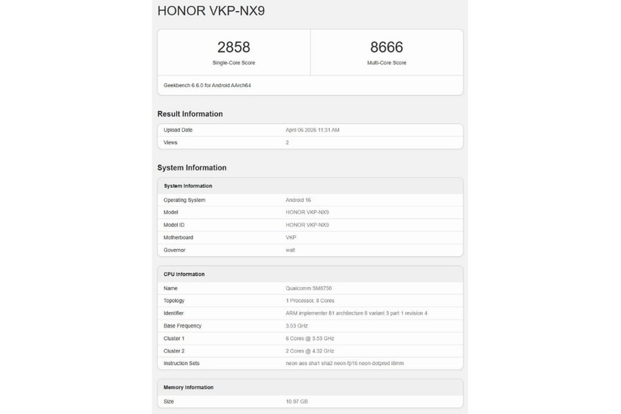 Giải mã HONOR 600 Pro qua Geekbench: Chip Snapdragon 8 Elite và bước nhảy vọt pin 9.000 mAh