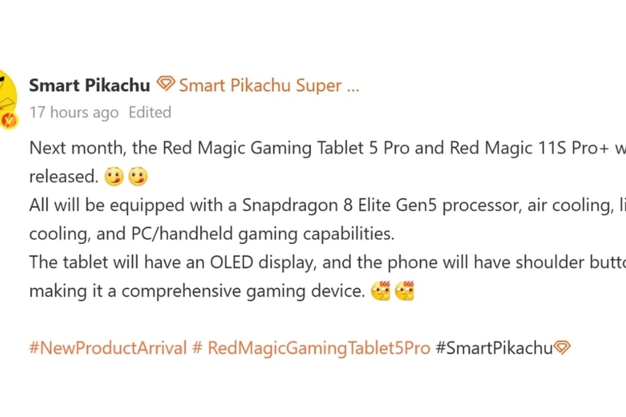 Red Magic sắp ra mắt Gaming Tablet 5 Pro và 11S Pro+ với chip Snapdragon 8 Elite Gen 5