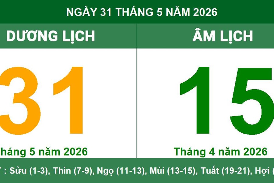 Lịch Âm Dương ngày 31/05/2026: Xem giờ Hoàng Đạo và lưu ý ngày Thụ Tử