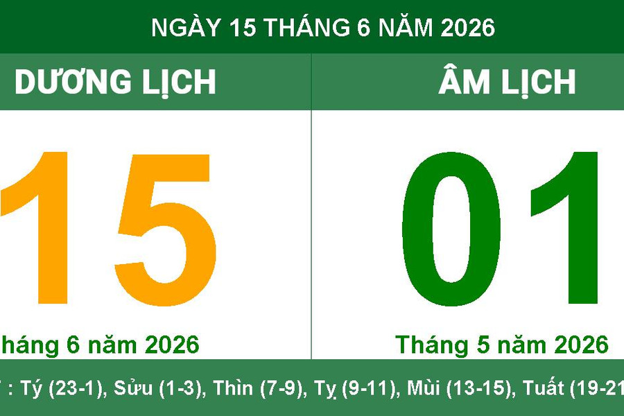 Lịch Âm Dương ngày 15/06/2026: Xem giờ Hoàng đạo và hướng xuất hành cát lợi