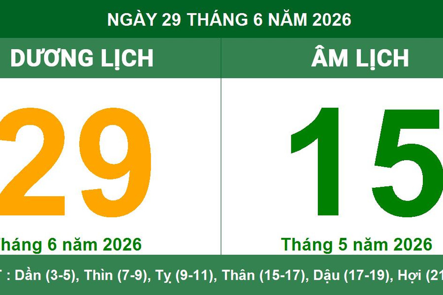 Lịch Âm Dương ngày 29/6/2026: Giờ hoàng đạo và những lưu ý phong thủy quan trọng
