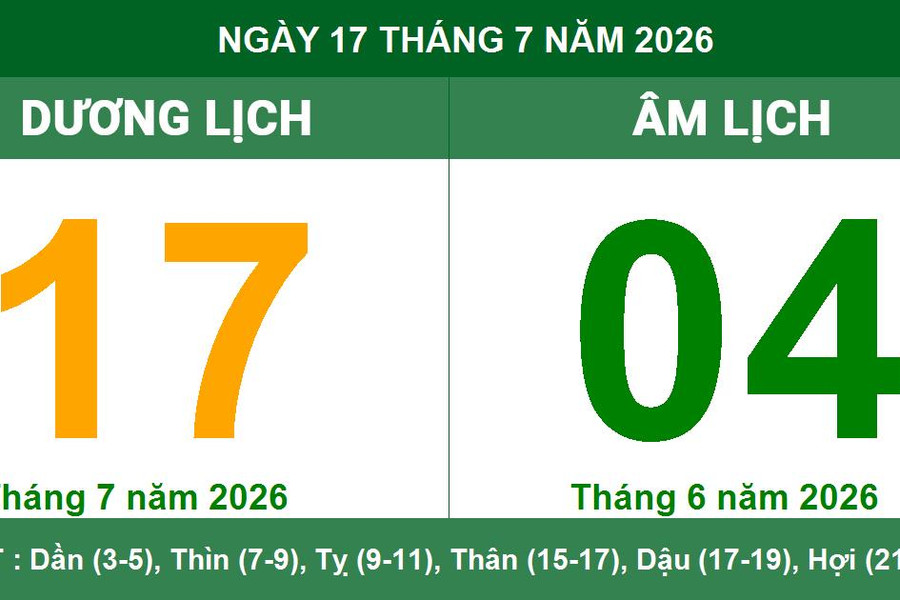 Lịch Âm Dương ngày 17/7/2026: Xem giờ hoàng đạo và những lưu ý phong thủy cần thiết