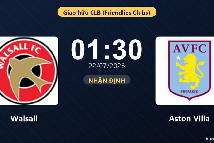Nhận định Walsall vs Aston Villa: đội hình dự kiến