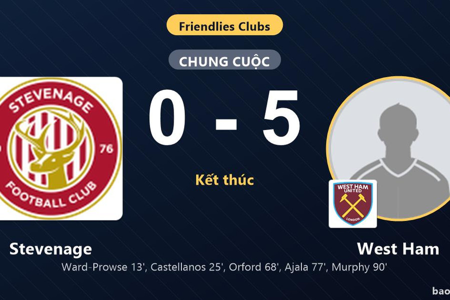 Stevenage 0-5 West Ham: West Ham giành chiến thắng