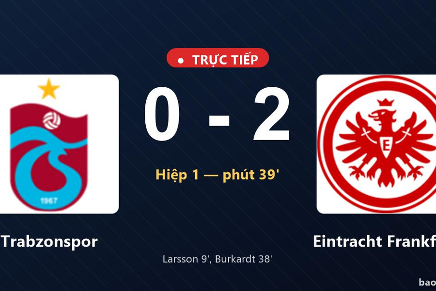 Trực tiếp Trabzonspor vs Eintracht Frankfurt: Hiệp 2 bắt đầu, Eintracht Frankfurt dẫn 2-0