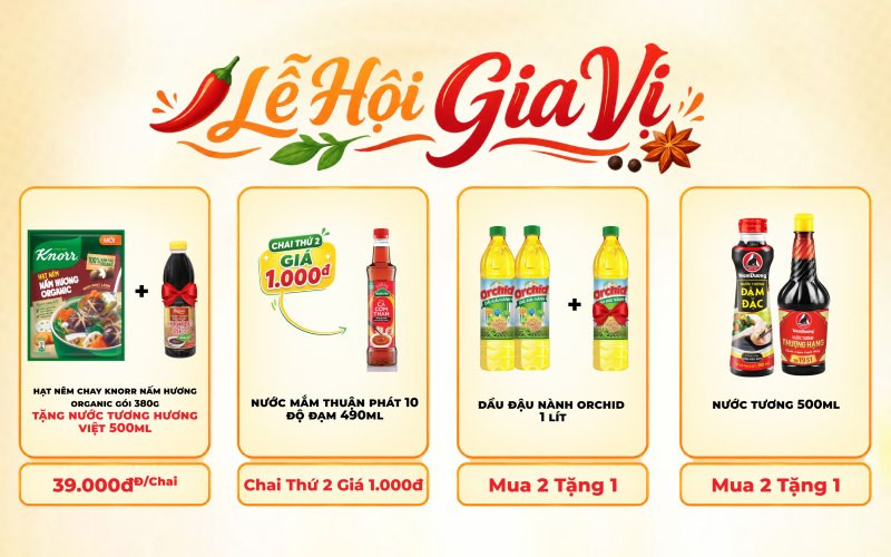 Mẹo săn deal gia vị giá 1.000 đồng và mua 1 tặng 1 tại Bách Hóa XANH tháng 8/2026