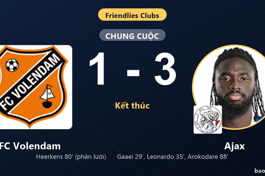 FC Volendam 1-3 Ajax: Ajax giành chiến thắng