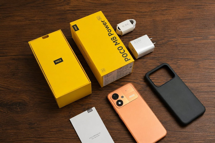 POCO M8 Power lộ ảnh mở hộp: Pin 8.000 mAh, màn hình AMOLED 120Hz và củ sạc 45W đi kèm