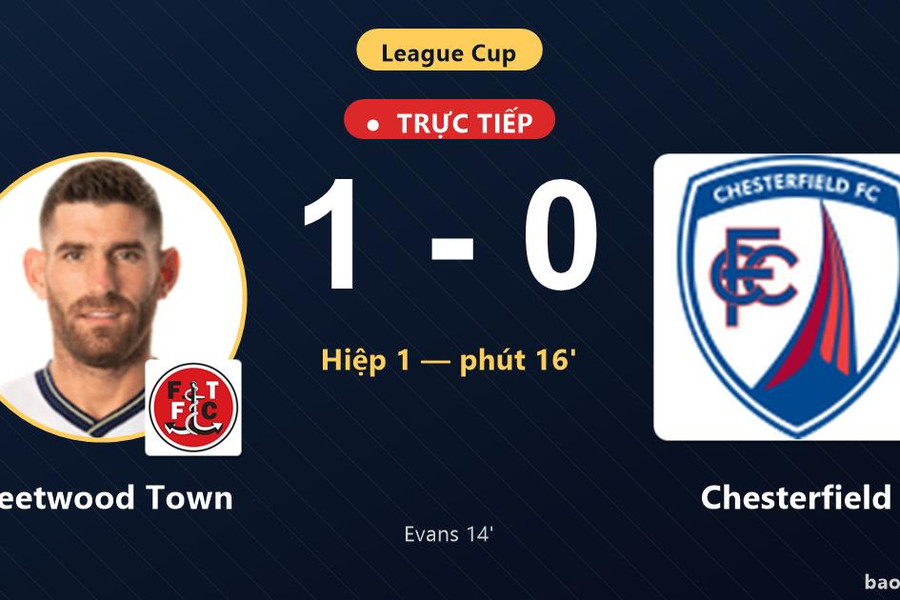 Trực tiếp Fleetwood Town vs Chesterfield: Hiệp 2 bắt đầu, Fleetwood Town dẫn 1-0