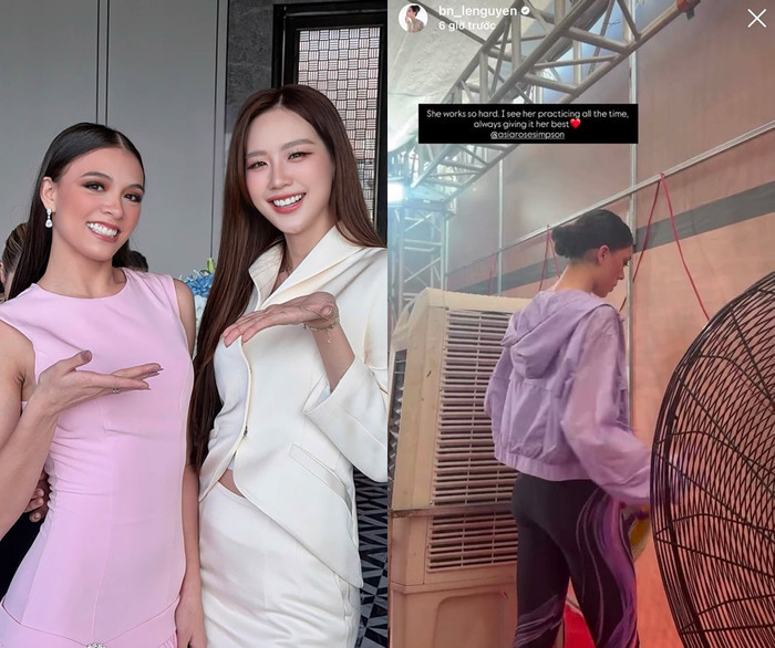 Hoa hậu Bảo Ngọc hé lộ khoảnh khắc miệt mài tập luyện của bạn cùng phòng tại Miss World 2026