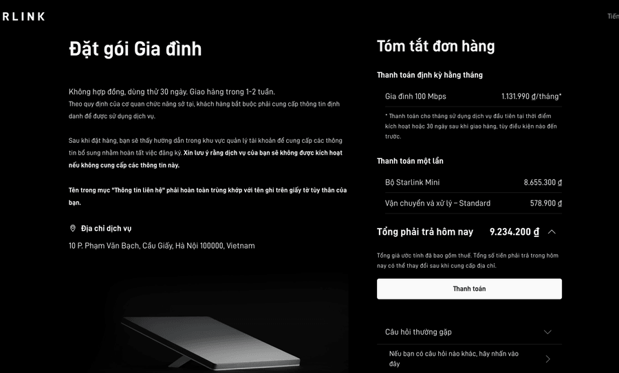 Starlink mở bán Internet vệ tinh tại Việt Nam: Giá gói cước từ 1,13 triệu đồng mỗi tháng