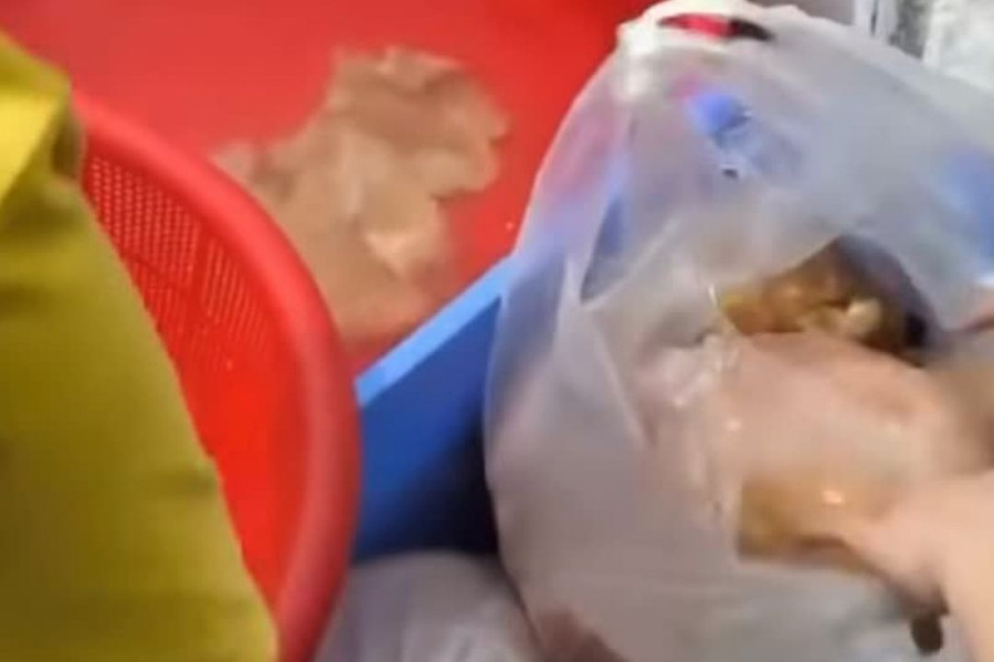 Phụ huynh phát hiện thịt gà, tôm có mùi, không tươi khi kiểm tra bếp ăn bán trú