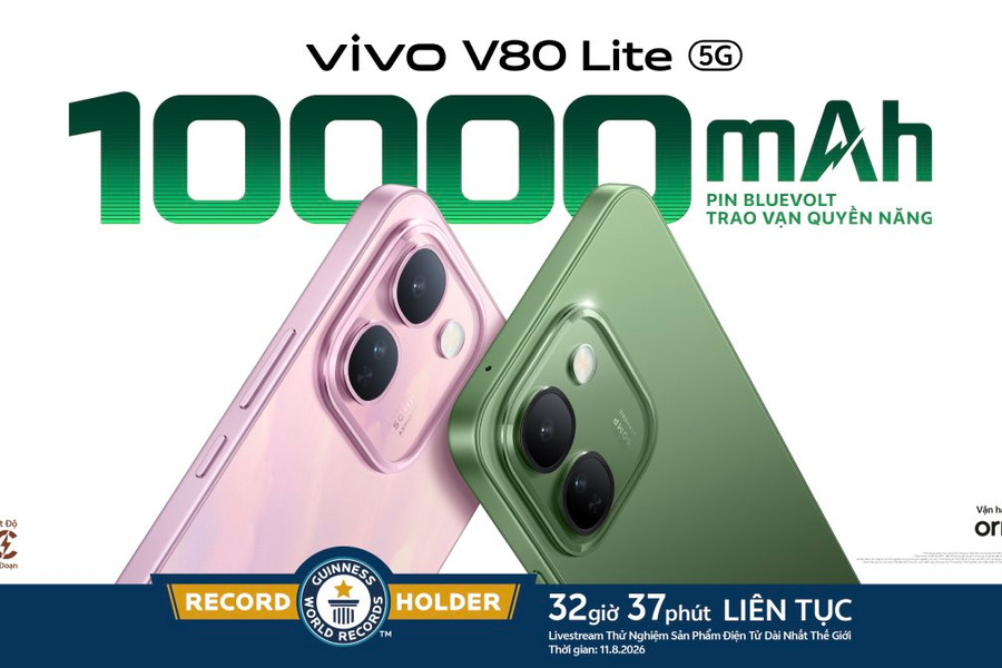 Công nghệ pin BlueVolt 10.000mAh đưa vivo V80 Lite 5G xác lập Kỷ lục Guinness thế giới