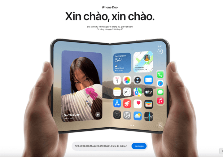 iPhone Duo chốt lịch lên kệ tại Việt Nam từ gần 65 triệu đồng: Cấu trúc gập và chuẩn eSIM