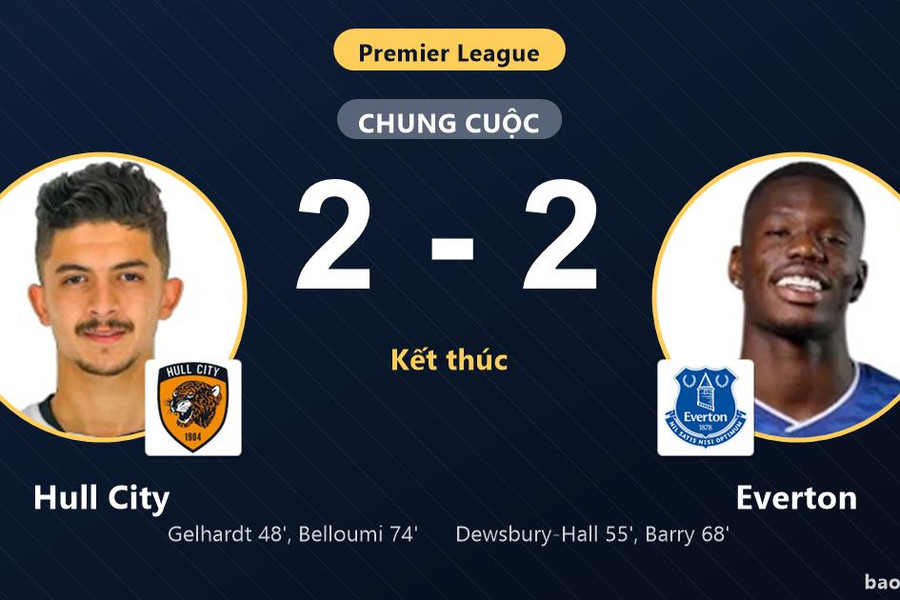 Hull City 2-2 Everton: Hai đội chia điểm