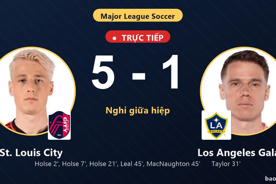 Trực tiếp St. Louis City vs Los Angeles Galaxy: Hết hiệp 1, St. Louis City dẫn 5-1