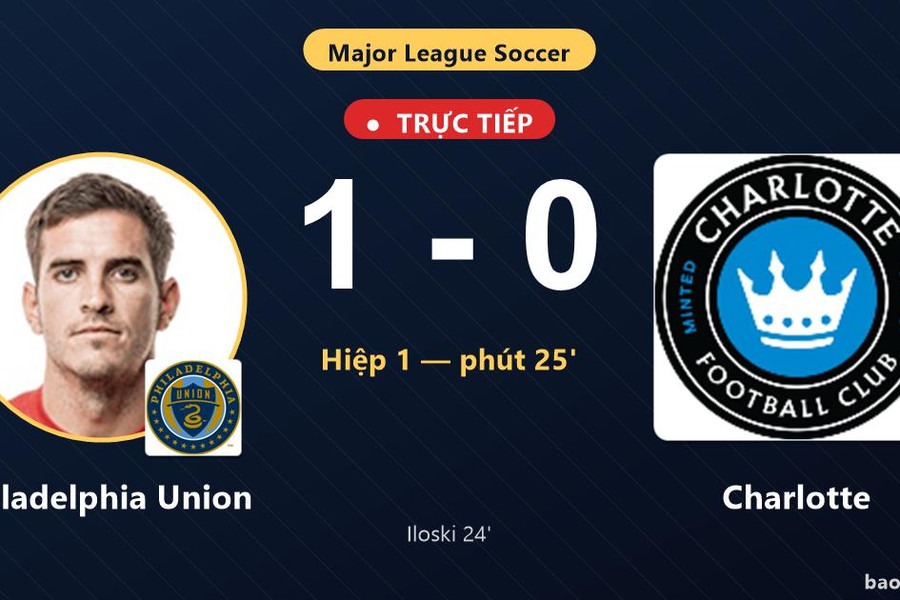 Trực tiếp Philadelphia Union vs Charlotte: Hết hiệp 1, Philadelphia Union dẫn 1-0