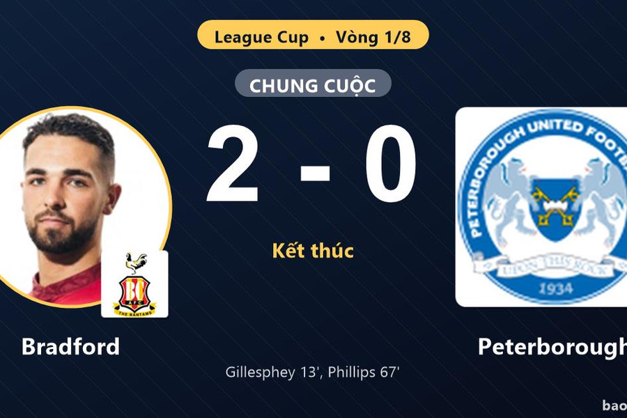 Bradford 2-0 Peterborough: Bradford giành chiến thắng